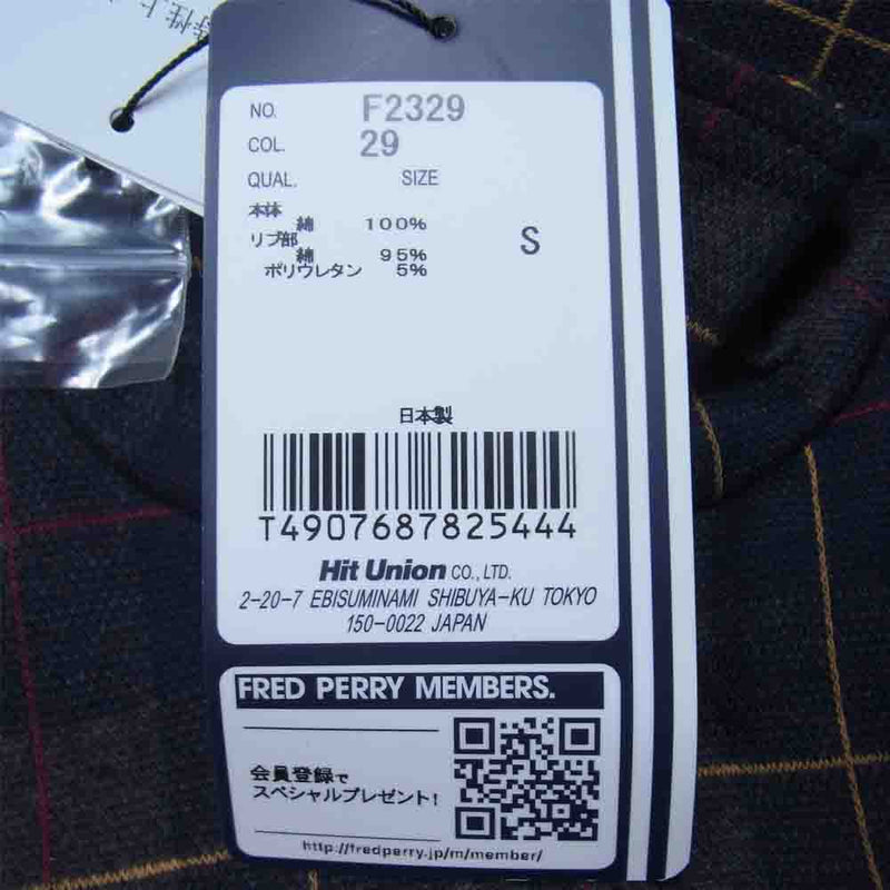 FRED PERRY フレッドペリー F2329 日本製 スイングトップ コットン チェック ハリントン ジャケット ブラック系 S【新古品】【未使用】【中古】