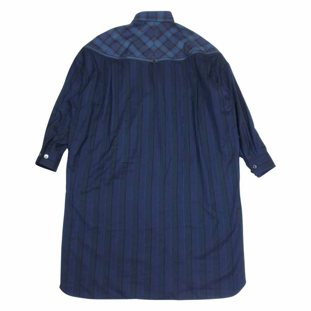 ファセッタズム 21AW CSW-SH-MO1 HIGH-LOW ZIPPER SHIRT ドッキング チェック ロング シャツ ネイビー系 3【新古品】【未使用】【中古】