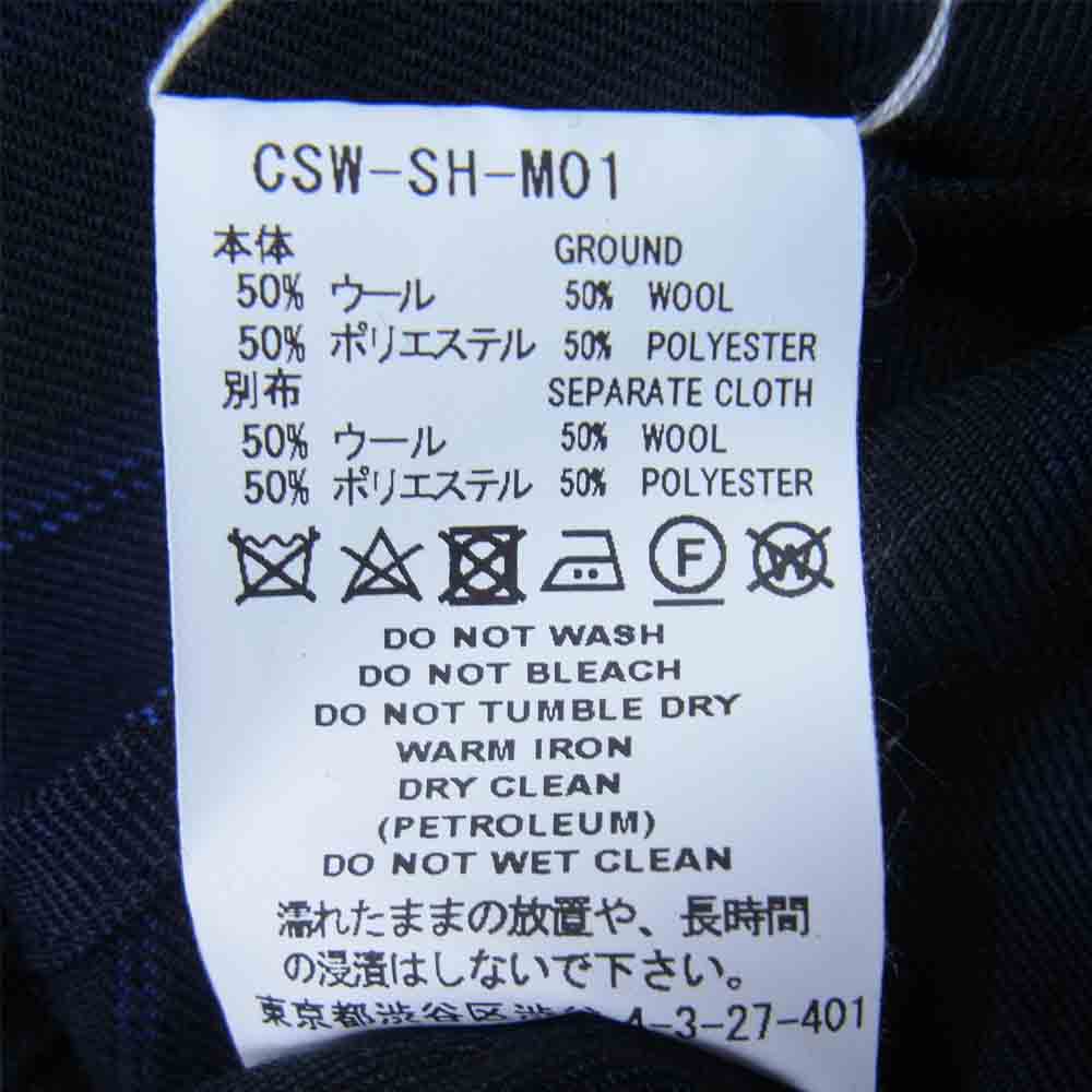ファセッタズム 21AW CSW-SH-MO1 HIGH-LOW ZIPPER SHIRT ドッキング チェック ロング シャツ ネイビー系 3【新古品】【未使用】【中古】