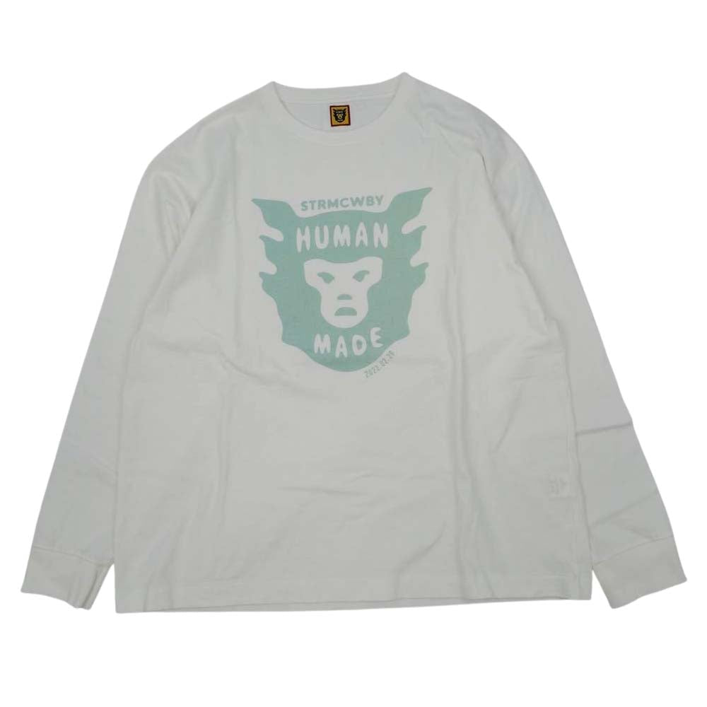 HUMAN MADE ヒューマンメイド 22SS HM FACE LOGO L/S T-SHIRT 長袖 Tシャツ ホワイト系 XXL【中古】