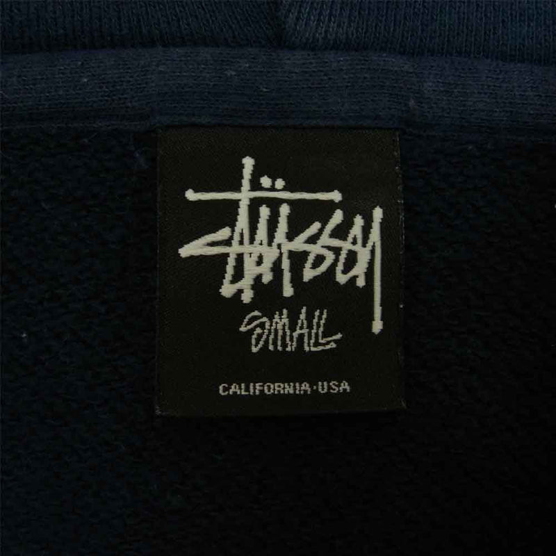 STUSSY ステューシー KNOWLEDGE IS KING ロゴ プリント ジップ パーカー ネイビー系 S【中古】