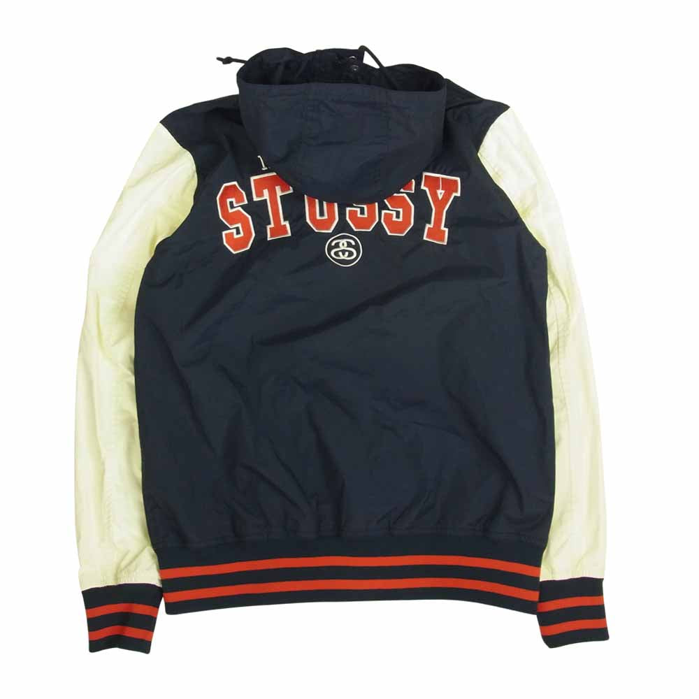 STUSSY ステューシー ワッペン ナイロン フード スタジャン ブルゾン ジャケット ネイビー系 S【中古】