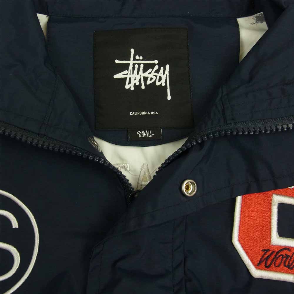 STUSSY ステューシー ワッペン ナイロン フード スタジャン ブルゾン ジャケット ネイビー系 S【中古】