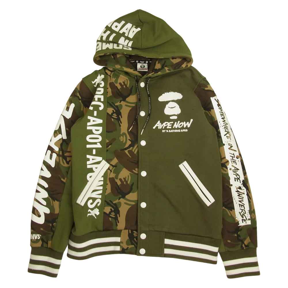 A BATHING APE アベイシングエイプ AAPE エーエイプ NOW カモ 切替 スタジャン スウェット パーカー カーキ系 M【中古】