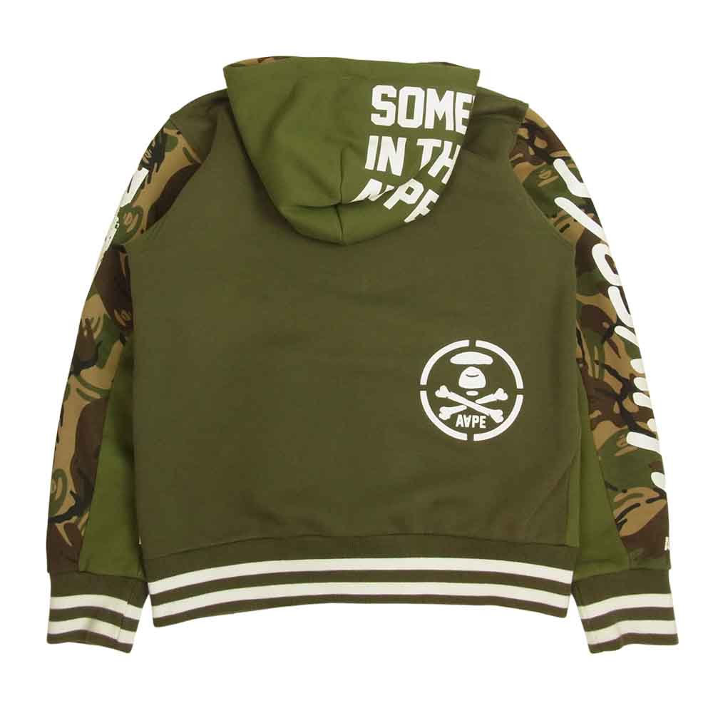 A BATHING APE アベイシングエイプ AAPE エーエイプ NOW カモ 切替 スタジャン スウェット パーカー カーキ系 M【中古】