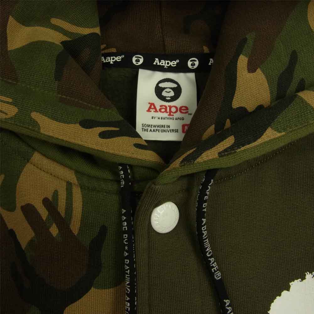 A BATHING APE アベイシングエイプ AAPE エーエイプ NOW カモ 切替 スタジャン スウェット パーカー カーキ系 M【中古】