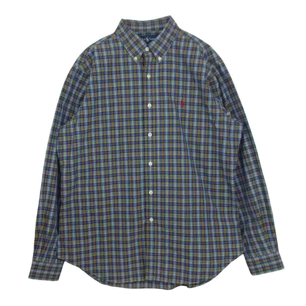 RALPH LAUREN ラルフローレン 90'S ボタンダウン チェック シャツ ブルー系 L【中古】