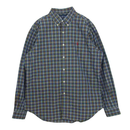 RALPH LAUREN ラルフローレン 90'S ボタンダウン チェック シャツ ブルー系 L【中古】