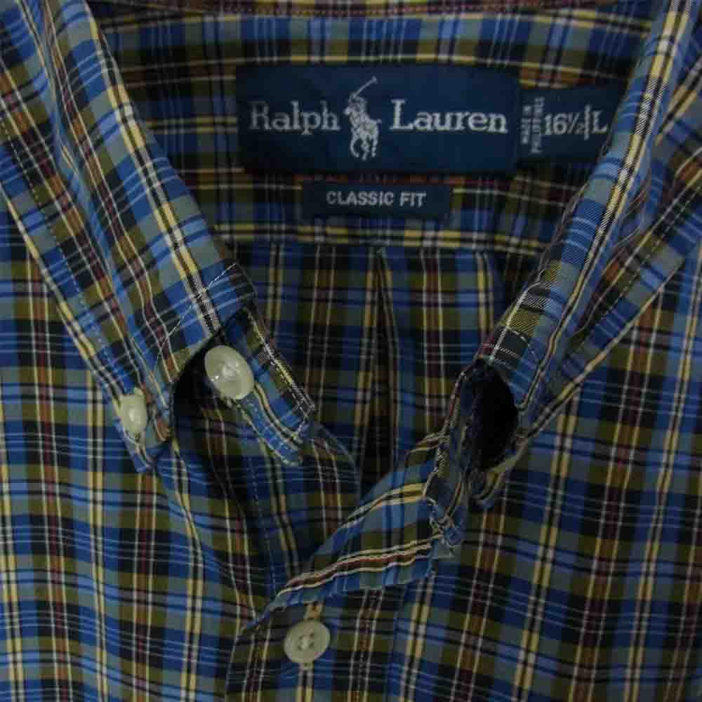 RALPH LAUREN ラルフローレン 90'S ボタンダウン チェック シャツ ブルー系 L【中古】