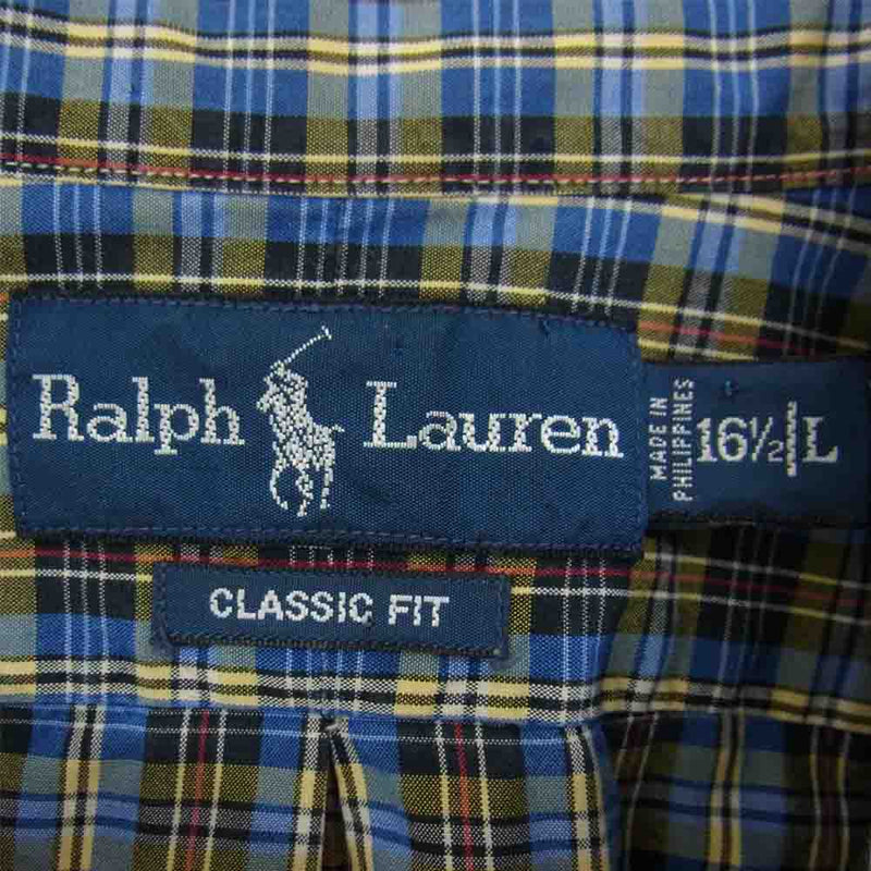 RALPH LAUREN ラルフローレン 90'S ボタンダウン チェック シャツ ブルー系 L【中古】