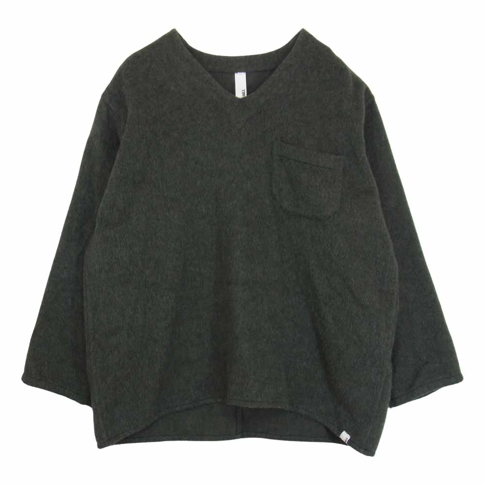 ワックス Wool mix V neck shirts ウール ミックス Vネック シャツ プルオーバー グレー系 L【中古】