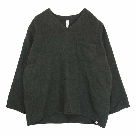 ワックス Wool mix V neck shirts ウール ミックス Vネック シャツ プルオーバー グレー系 L【中古】