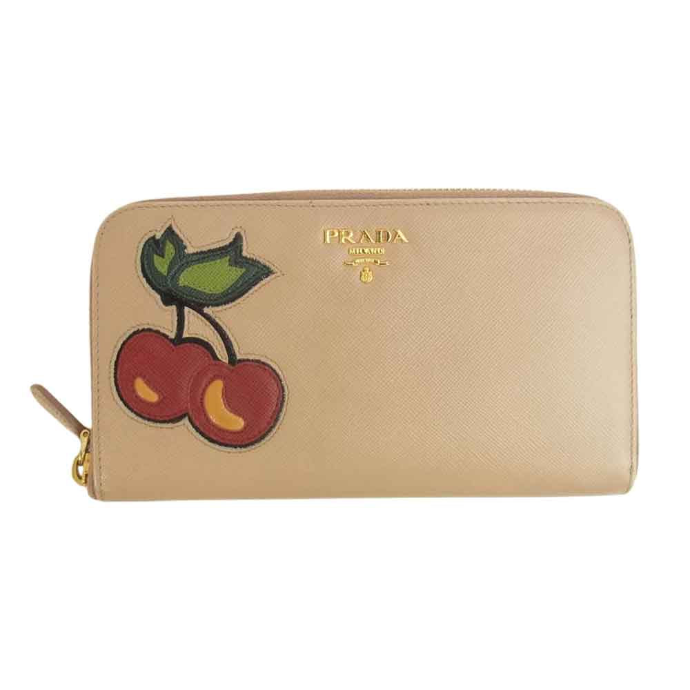 PRADA プラダ チェリー ラウンドジップ ウォレット ピンク系【中古】