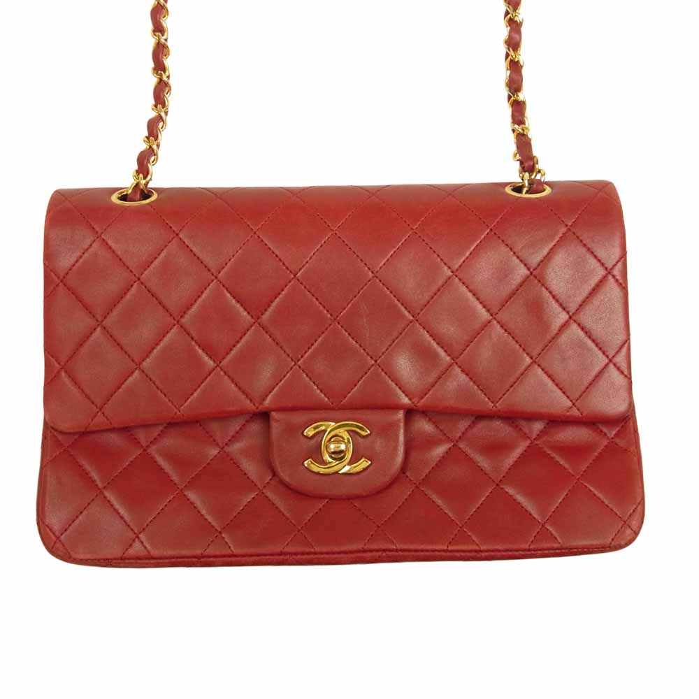 CHANEL シャネル マトラッセ ダブル フラップ チェーン ショルダー バッグ ゴールド金具 1番台 レッド系【中古】