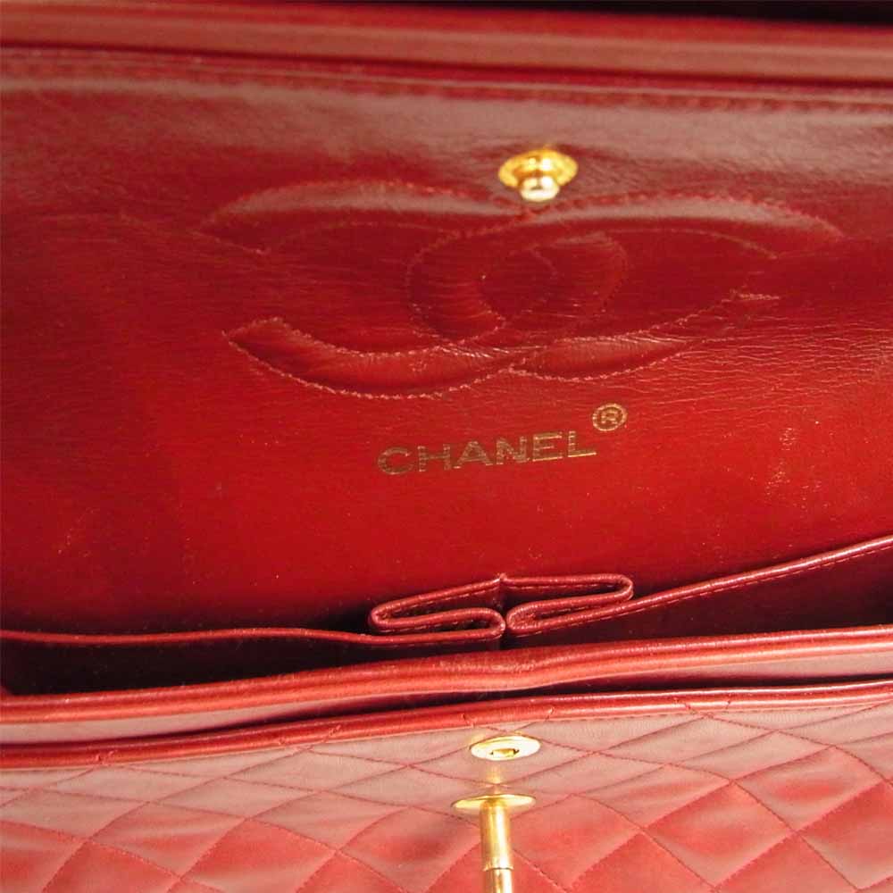 CHANEL シャネル マトラッセ ダブル フラップ チェーン ショルダー バッグ ゴールド金具 1番台 レッド系【中古】