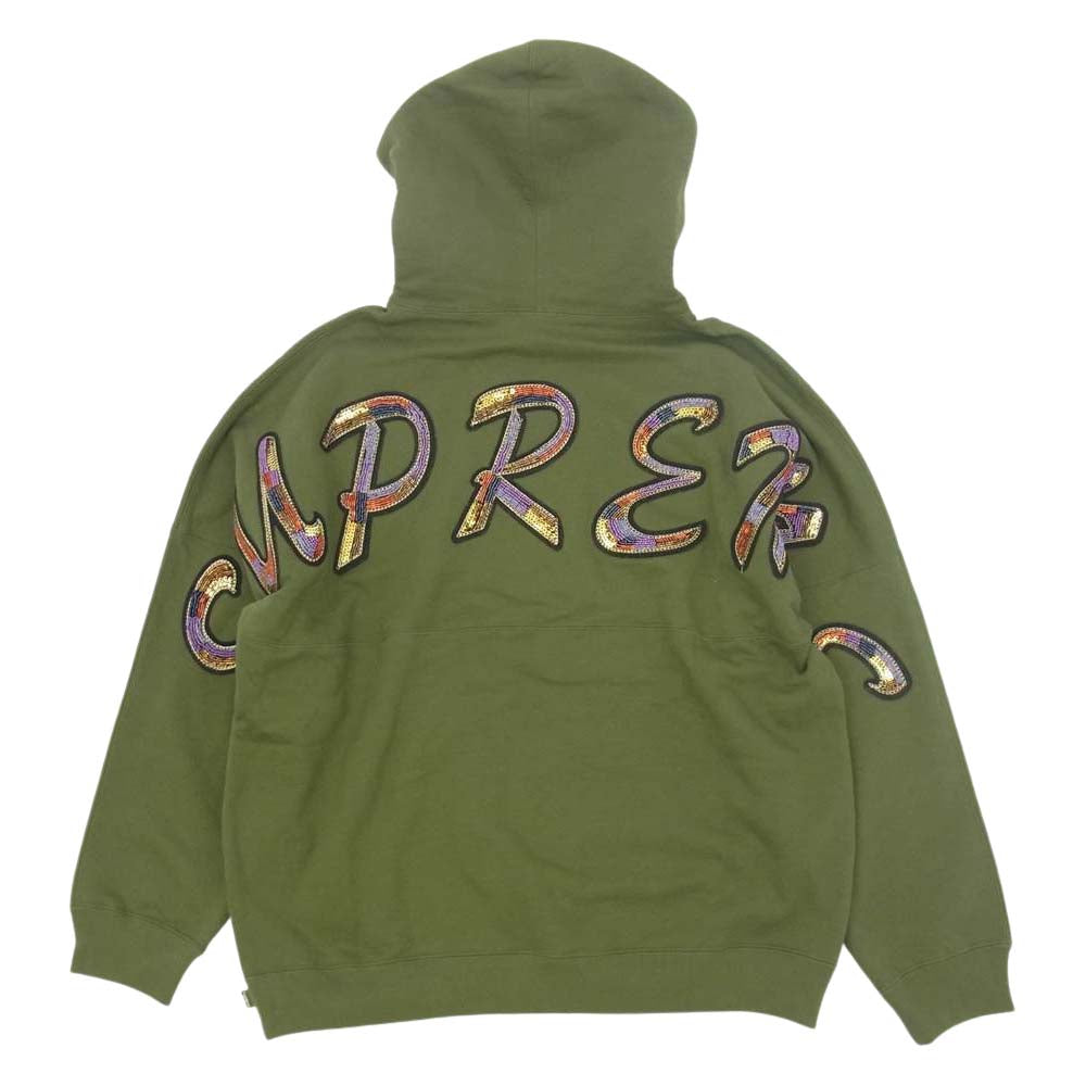 Supreme シュプリーム 22SS Beaded Hooded Sweatshirt ビーディド フーデッド スウェットシャツ パーカー オリーブ系 M【新古品】【未使用】【中古】