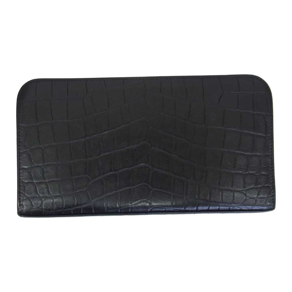 SAINT LAURENT サンローラン 328558 型押し ラウンドファスナー レザー ウォレット ブラック系【中古】