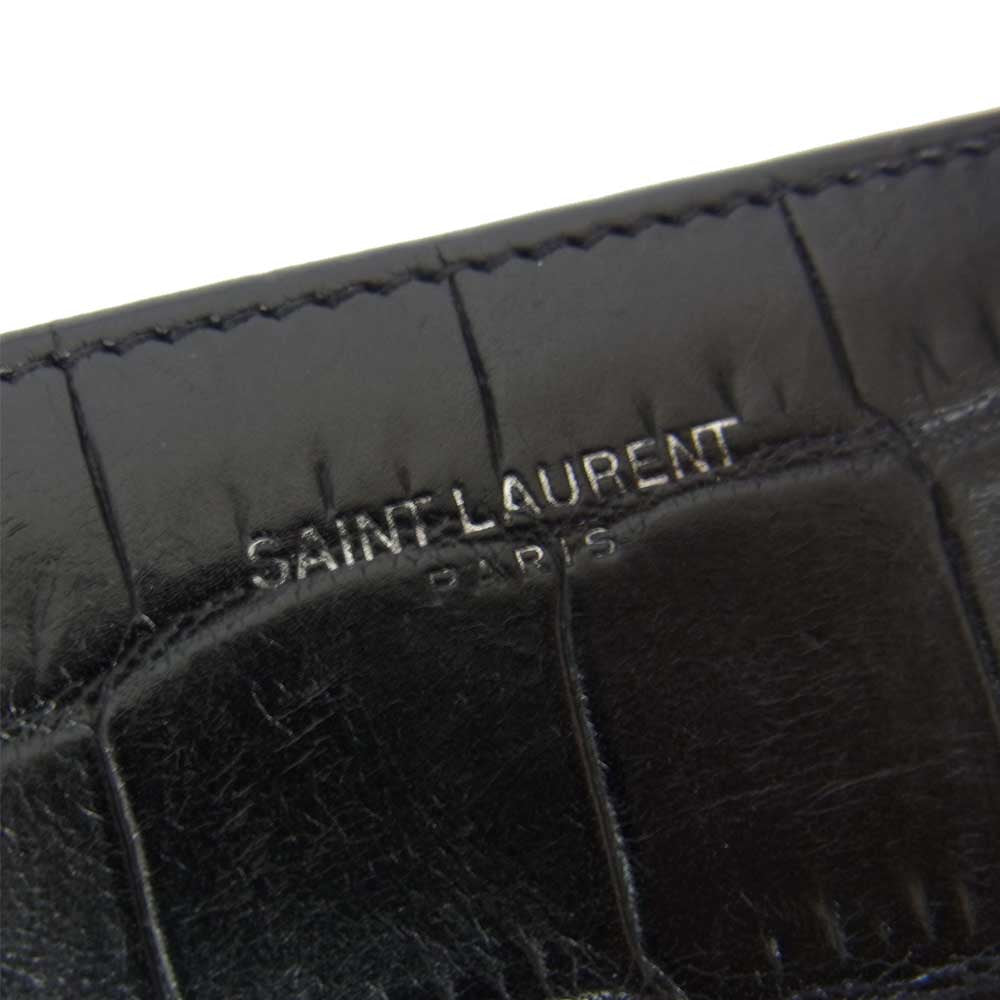 SAINT LAURENT サンローラン 328558 型押し ラウンドファスナー レザー ウォレット ブラック系【中古】