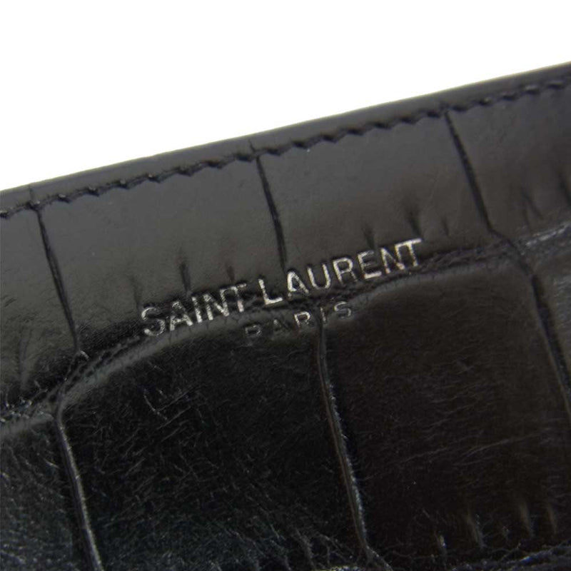 SAINT LAURENT サンローラン 328558 型押し ラウンドファスナー レザー ウォレット ブラック系【中古】