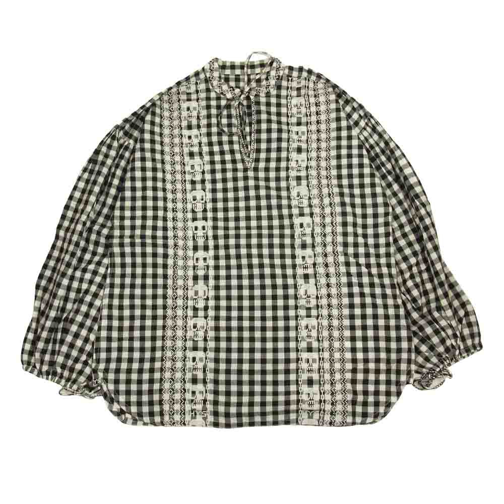 HYSTERIC GLAMOUR ヒステリックグラマー 01182AH07 SKULL CROSS スカル刺繍 ギンガムチェック パフスリーブ プルオーバー ブラウス レディース ブラック系 F【新古品】【未使用】【中古】
