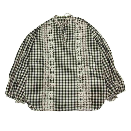HYSTERIC GLAMOUR ヒステリックグラマー 01182AH07 SKULL CROSS スカル刺繍 ギンガムチェック パフスリーブ プルオーバー ブラウス レディース ブラック系 F【新古品】【未使用】【中古】