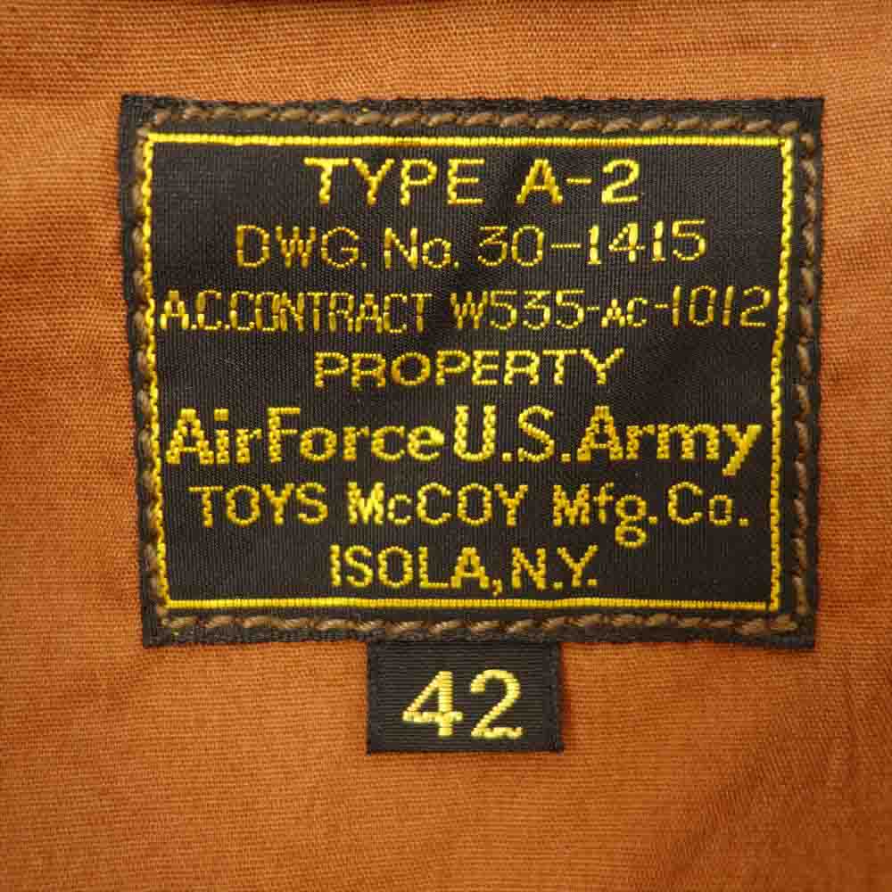 TOY'S McCOY トイズマッコイ STORE EX TYPE A-2 TOYS McCOY MFG.CO. DEATH FROM ABOVE  ストア別注 レザークラフトパッチカスタム フライト ジャケット ダークブラウン系 42【新古品】【未使用】【中古】