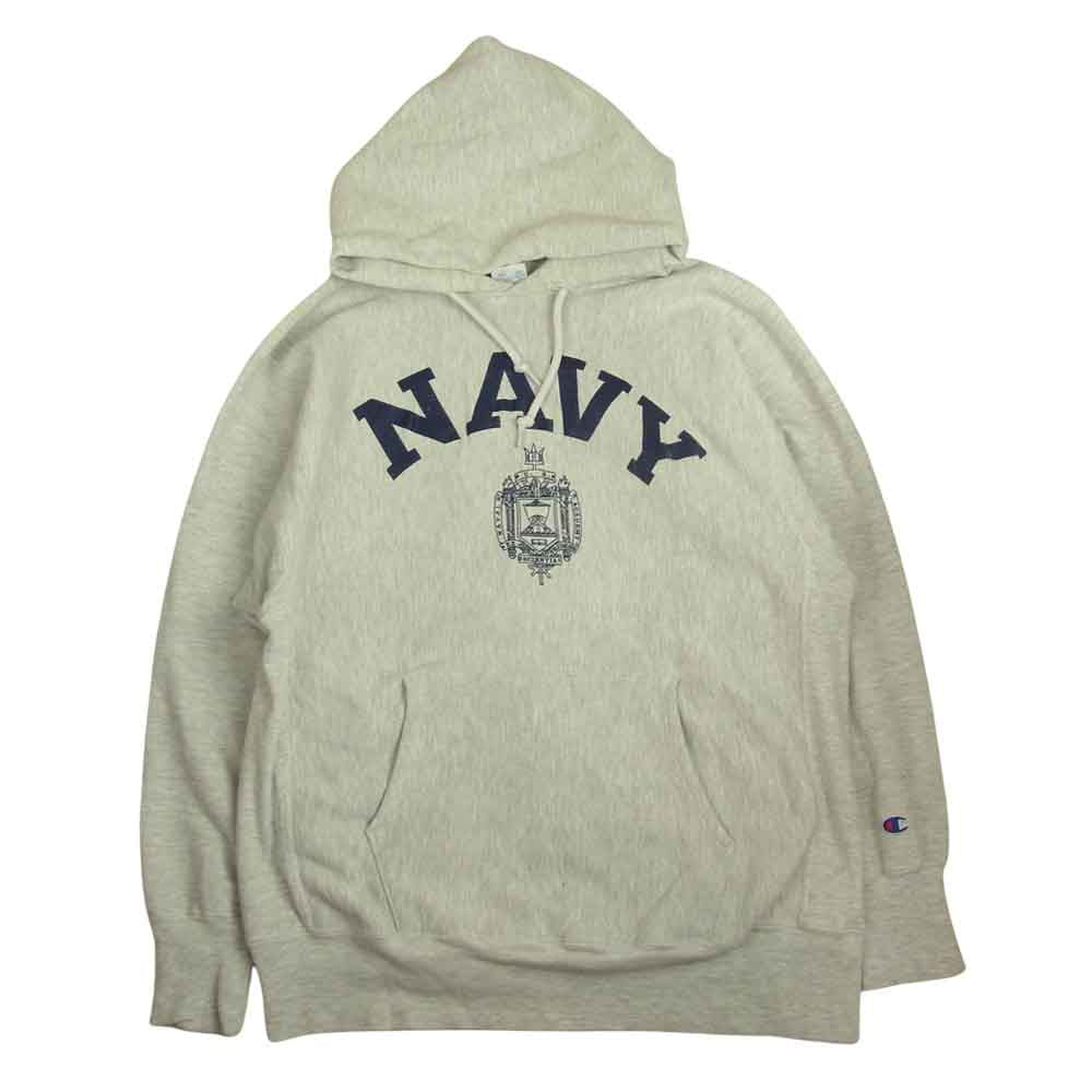 Champion チャンピオン ヴィンテージ USA製 90s 刺繍タグ REVERSE WEAVE U.S.NAVY リバースウィーブ ネイビー スウェット パーカー グレー系 XL【中古】
