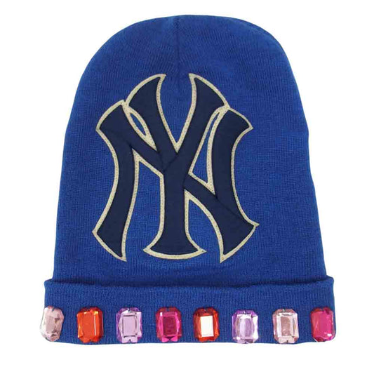 GUCCI グッチ 国内正規品 ケリング New York Yankees ニューヨークヤンキース ラインストーン ニットキャップ ブルー系 M【美品】【中古】