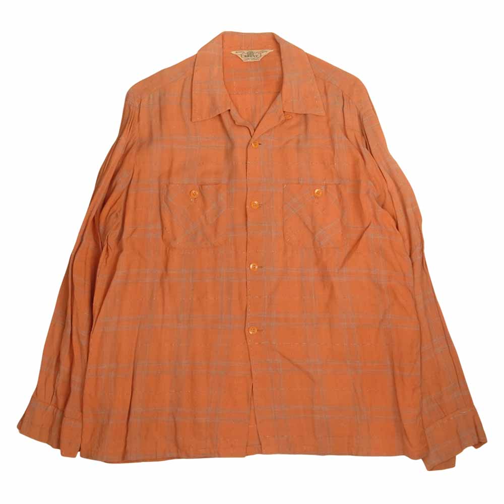 ブレント ヴィンテージ オープンカラー チェック シャツ オレンジ系 L【中古】