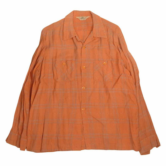ブレント ヴィンテージ オープンカラー チェック シャツ オレンジ系 L【中古】