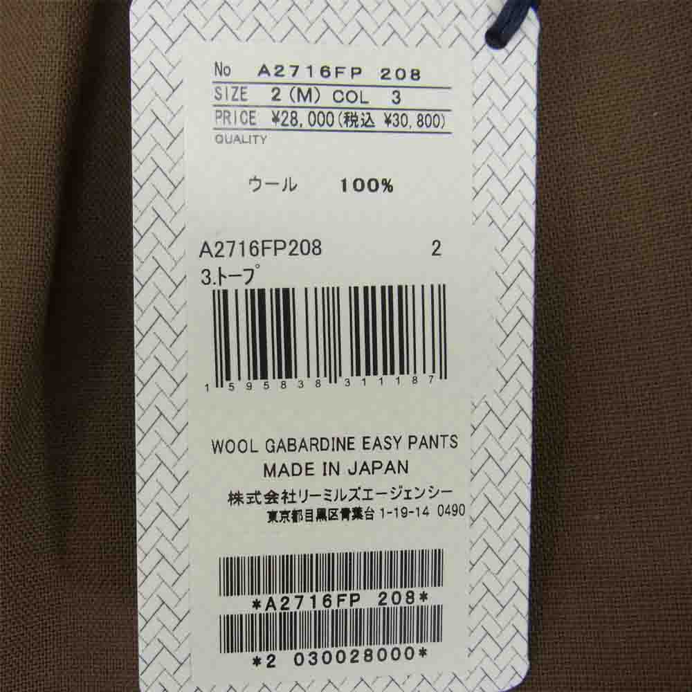 JOHN SMEDLEY ジョンスメドレー A2716FP 208 WOOL GABARDINE EASY PANTS ウール ギャバジン イージーパンツ トープ ブラウン系 M【新古品】【未使用】【中古】