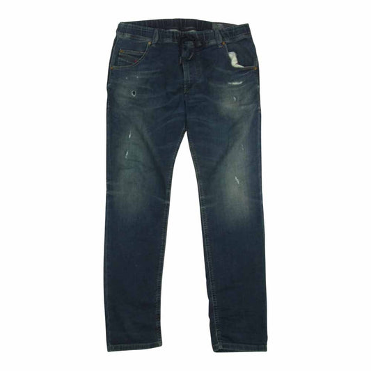 DIESEL ディーゼル ジョグジーンズ KROOLEY R-NE ダメージ加工 ストレッチ スウェットデニムパンツ インディゴブルー系 32【中古】