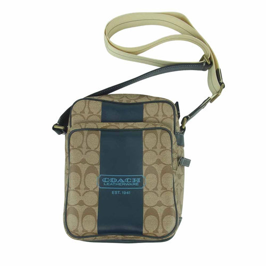 COACH コーチ F70078 ヘリテージストライプ シグネチャー ショルダー バッグ PVC 中国製 ベージュ系【中古】