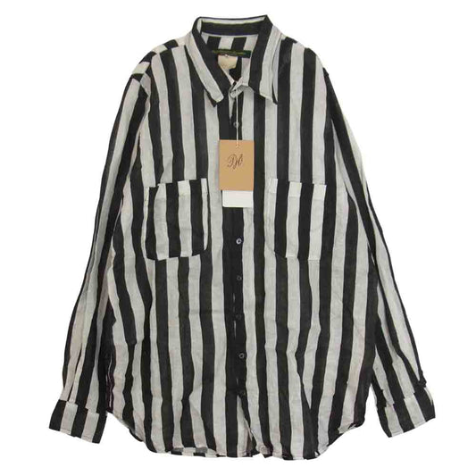 Paul Harnden ポールハーデン 国内正規品 Mens Easy Shirt Stripe メンズ イージー シャツ ストライプ リネン ブラック系 XL【美品】【中古】