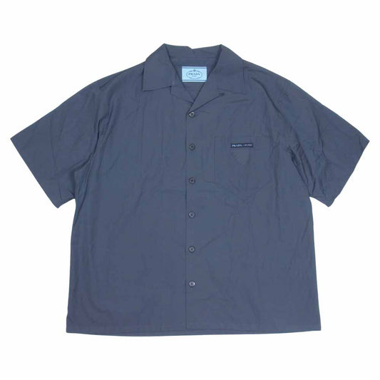 PRADA プラダ ACU1 2020 3290 UCS339 S211 1W70 ロゴパッチ コットン オープンカラー 半袖 シャツ チャコール系 XL【美品】【中古】