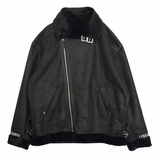 mastermind JAPAN マスターマインドジャパン × ALPHA W RIDERS JK FAKE MOUTON B-3 アルファ ライダースジャケット フェイクムートン バックスカル ブラック ブラック系 L【美品】【中古】