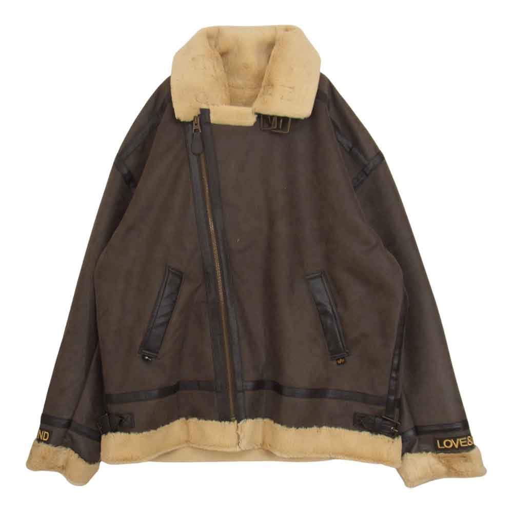 mastermind JAPAN マスターマインドジャパン × ALPHA W RIDERS JK FAKE MOUTON B-3 アルファ ライダースジャケット フェイクムートン バックスカル ブラウン ブラウン系 L【美品】【中古】