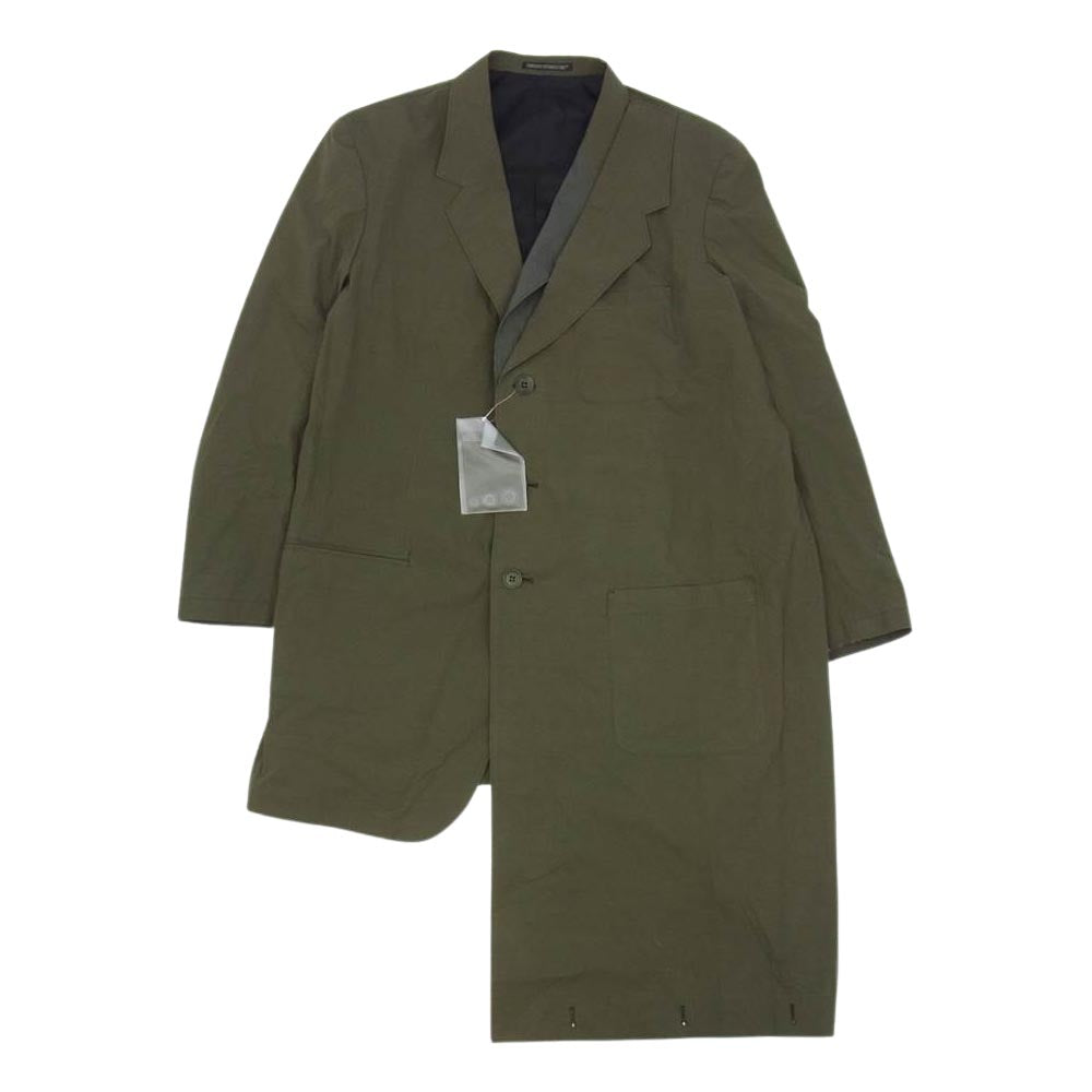 Yohji Yamamoto ヨウジヤマモト POUR HOMME プールオム 22SS HG-J28-820 80 TWILL OUMI BLEACHED COTTON+NAYRON/PE STRIPE LEFT DOUBLE LAYERD JACKET アシンメトリー レイヤード ジャケット モスグリーン系 4【新古品】【未使用】【中古】