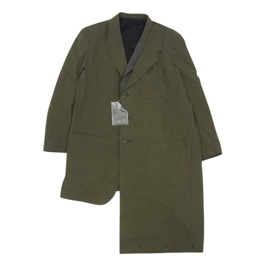 Yohji Yamamoto ヨウジヤマモト POUR HOMME プールオム 22SS HG-J28-820 80 TWILL OUMI BLEACHED COTTON+NAYRON/PE STRIPE LEFT DOUBLE LAYERD JACKET アシンメトリー レイヤード ジャケット モスグリーン系 4【新古品】【未使用】【中古】