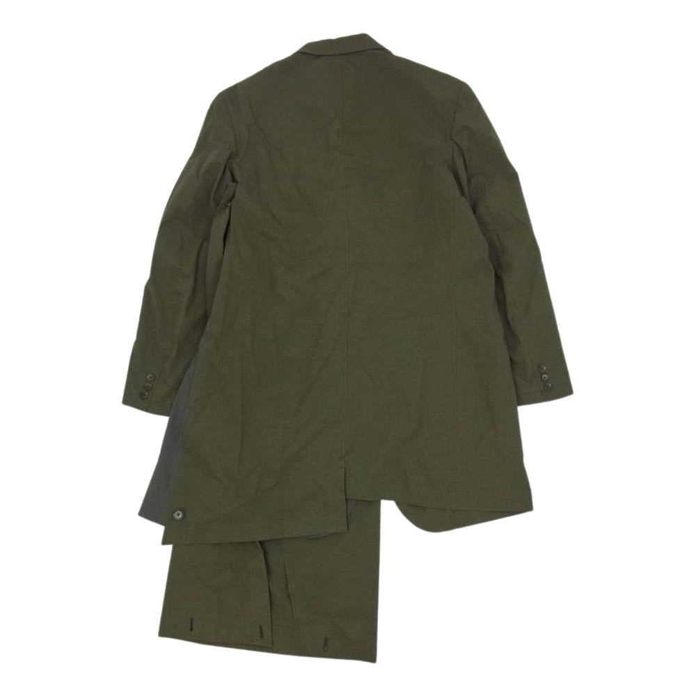 Yohji Yamamoto ヨウジヤマモト POUR HOMME プールオム 22SS HG-J28-820 80 TWILL OUMI BLEACHED COTTON+NAYRON/PE STRIPE LEFT DOUBLE LAYERD JACKET アシンメトリー レイヤード ジャケット モスグリーン系 4【新古品】【未使用】【中古】