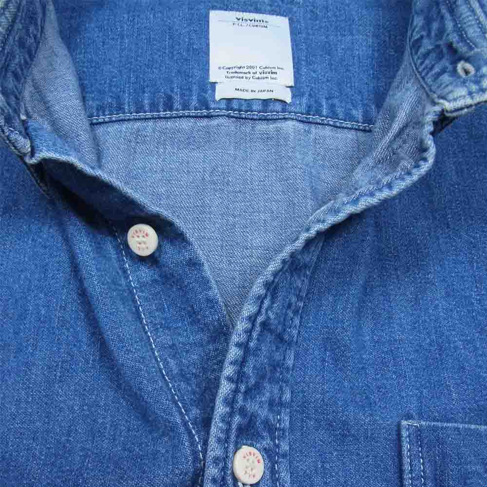 VISVIM ビズビム 13AW 0113205007003 SS B.D. SHIRT DAMAGED ユーズド加工 デニム ボタンダウン 長袖 シャツ インディゴブルー系 2【中古】