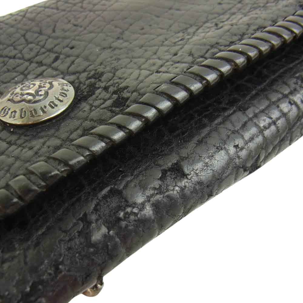 GABOR ガボール リザード クロス インレイ Tバー レザー ウォレット ブラック系【中古】