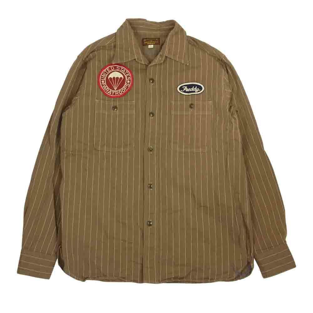 Buzz Rickson's バズリクソンズ BR26482 H.BONE ST CONTRACT WORK SHIRT ヘリンボーン コントラクト ワーク ワッペン 長袖 シャツ ブラウン系 15～15.5【中古】