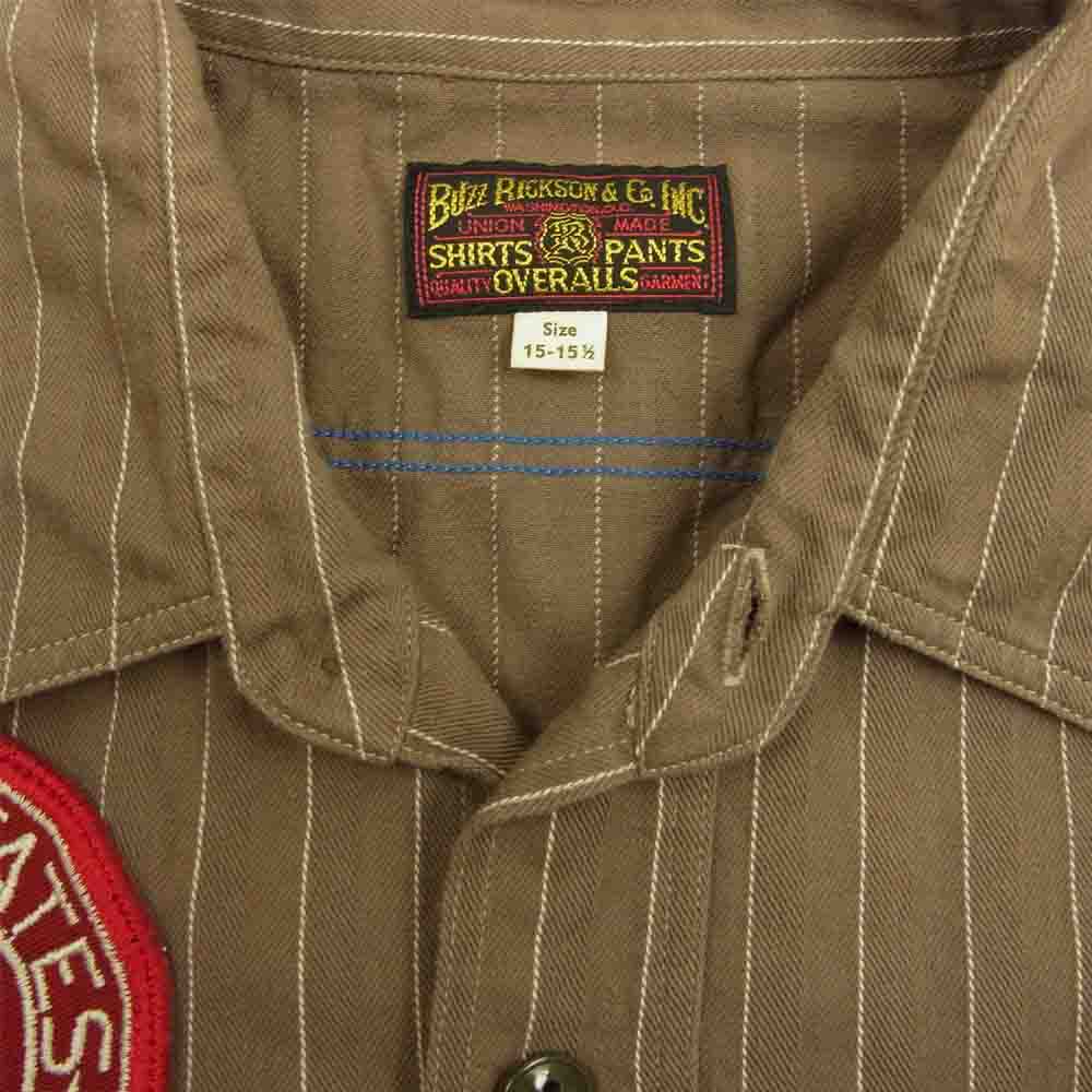 Buzz Rickson's バズリクソンズ BR26482 H.BONE ST CONTRACT WORK SHIRT ヘリンボーン コントラクト ワーク ワッペン 長袖 シャツ ブラウン系 15～15.5【中古】