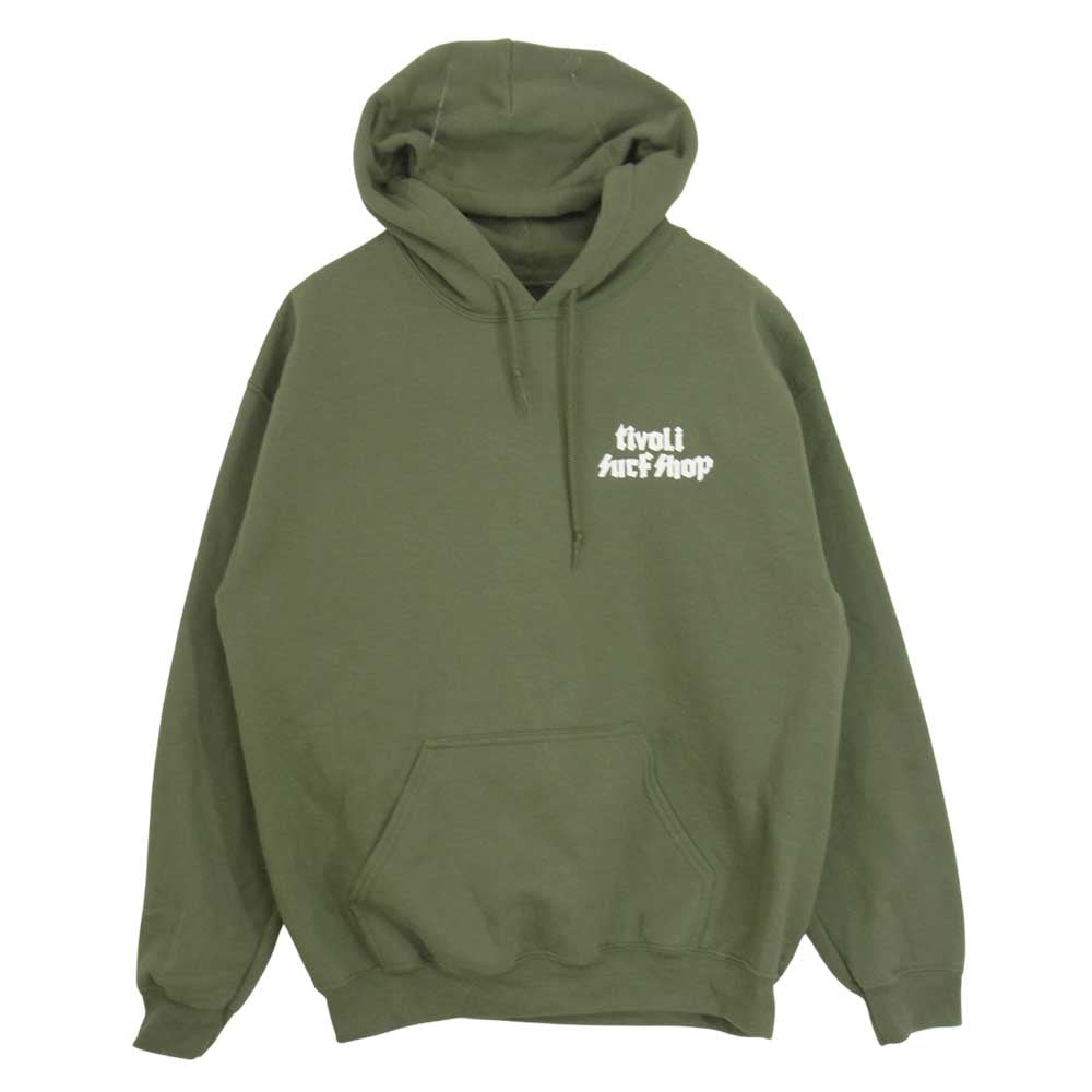 Psicom サイコム × TIVOLI Surf Shop チボリ サーフ ショップ GARAGE SELE serious ガレージ セール シリーズ プリント プルオーバー パーカー グリーン系 M【中古】
