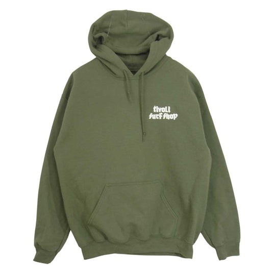 Psicom サイコム × TIVOLI Surf Shop チボリ サーフ ショップ GARAGE SELE serious ガレージ セール シリーズ プリント プルオーバー パーカー グリーン系 M【中古】