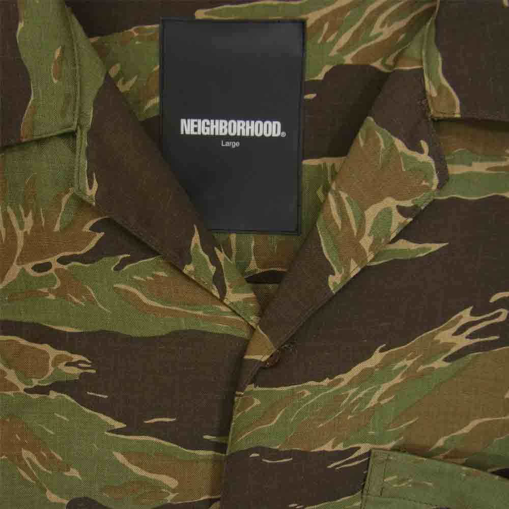 NEIGHBORHOOD ネイバーフッド 201TSNH-SHM02 ALOHA TIGER RL-SHIRT SS タイガーカモ 半袖 アロハ 開襟 シャツ カーキ系 L【新古品】【未使用】【中古】