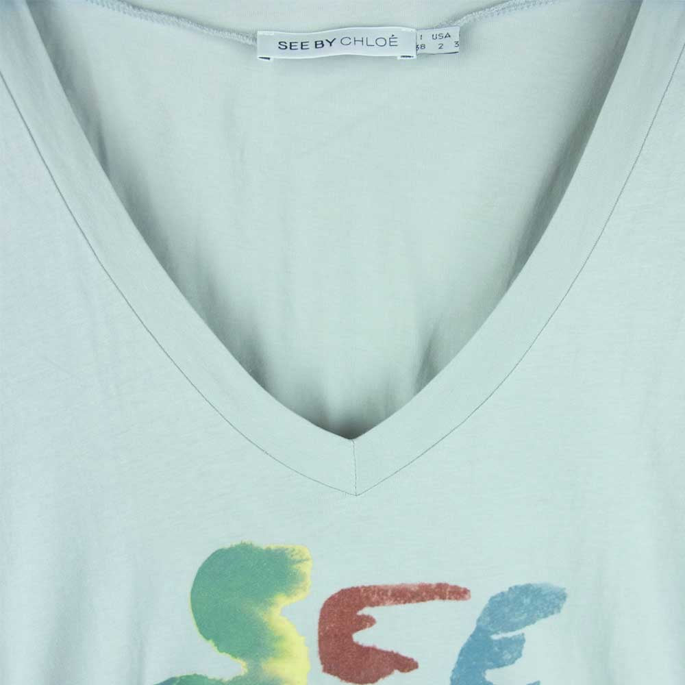 SEE BY CHLOE シーバイクロエ L4A9001 ロゴプリント カットソー Vネック Tシャツ コットン 中国製 グレー系【中古】