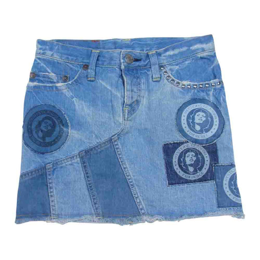 HYSTERIC GLAMOUR ヒステリックグラマー 2AK-2161 ガールプリント ダメージ加工 デニム タイト ミニ スカート インディゴブルー系 S【中古】