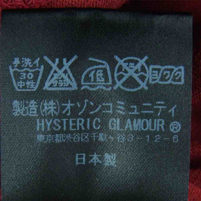 HYSTERIC GLAMOUR ヒステリックグラマー 0134CT01 レザー 切替え ガールプリント カットソー ポケット 半袖 Tシャツ レッド系 ブラック系 FREE【中古】